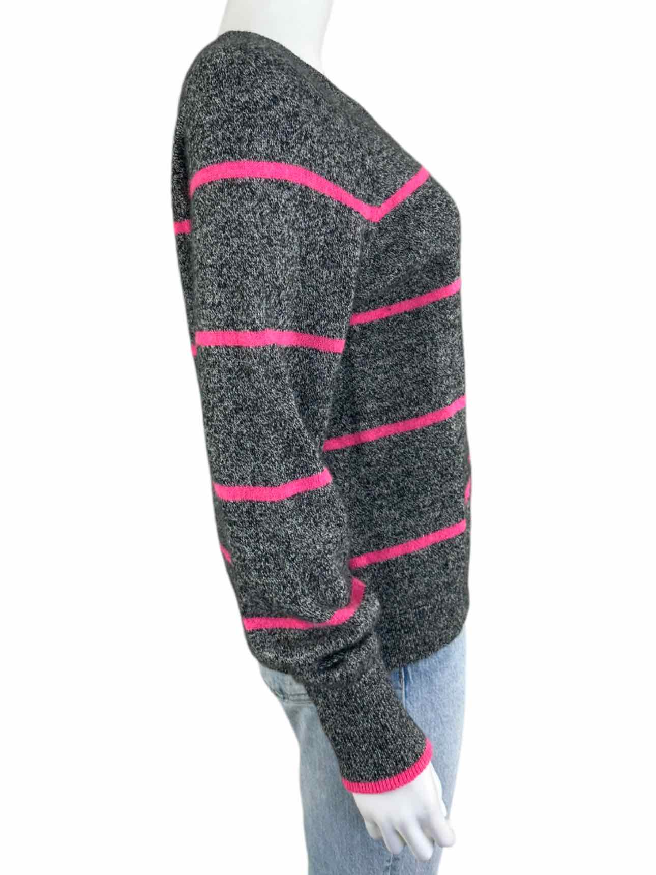 WHITE + WARREN ESSENTIALS 100% Cashmere Gray Striped Sweater Size S