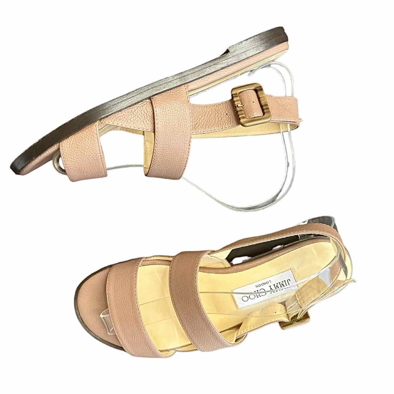 JIMMY CHOO Taupe Leather Sandals Size 38