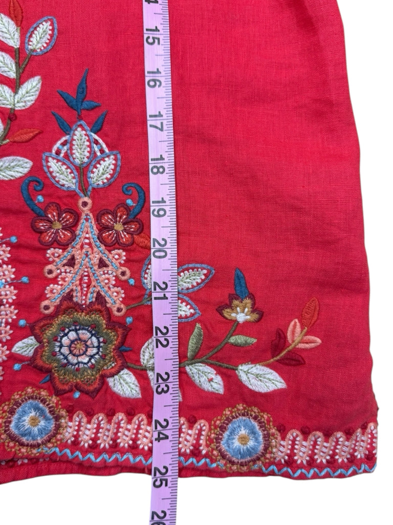 Johnny Was Red 100% Linen Embroidered Tunic Size S