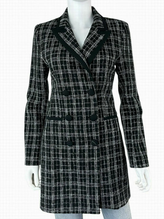 idem ditto Black Plaid Tweed Doublebreasted Coat Size S