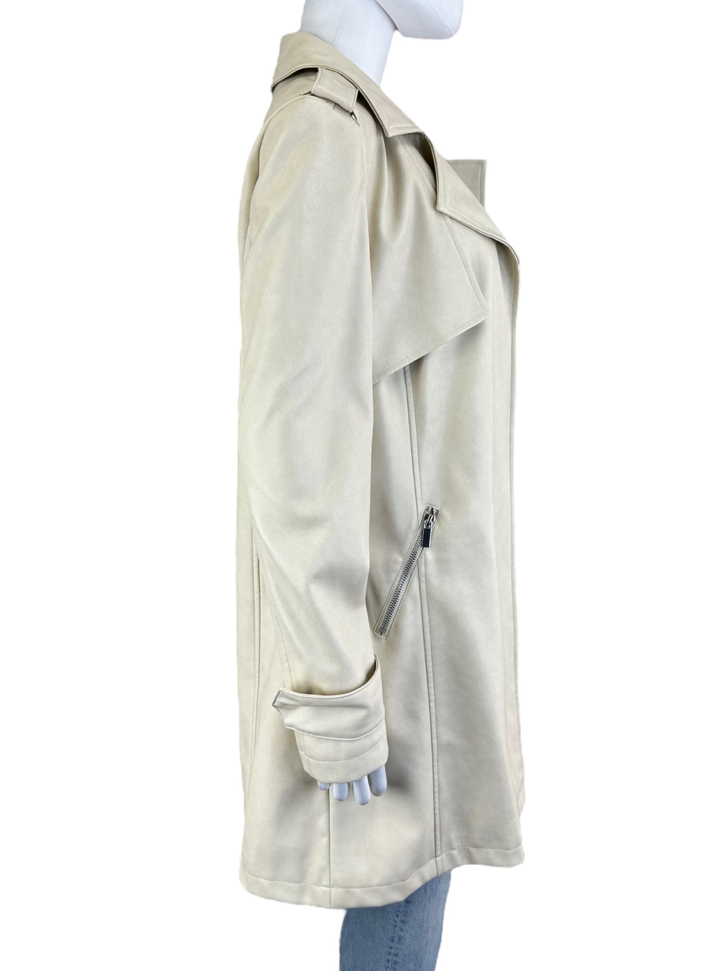 BAGATELLE Cream Vegan Leather Trench Coat Size S