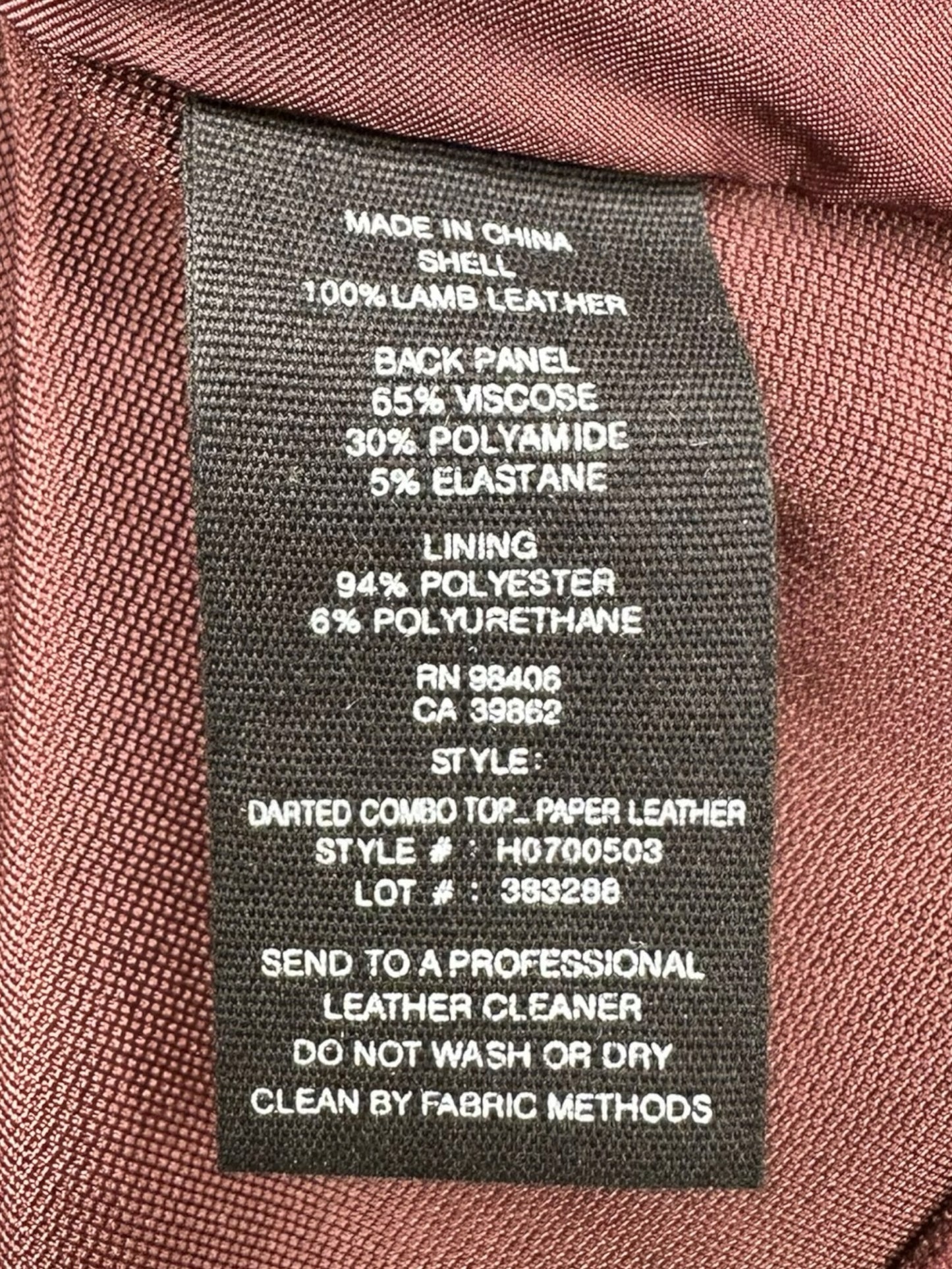 Theory 100% Lamb Leather Burgundy Tank Size 2
