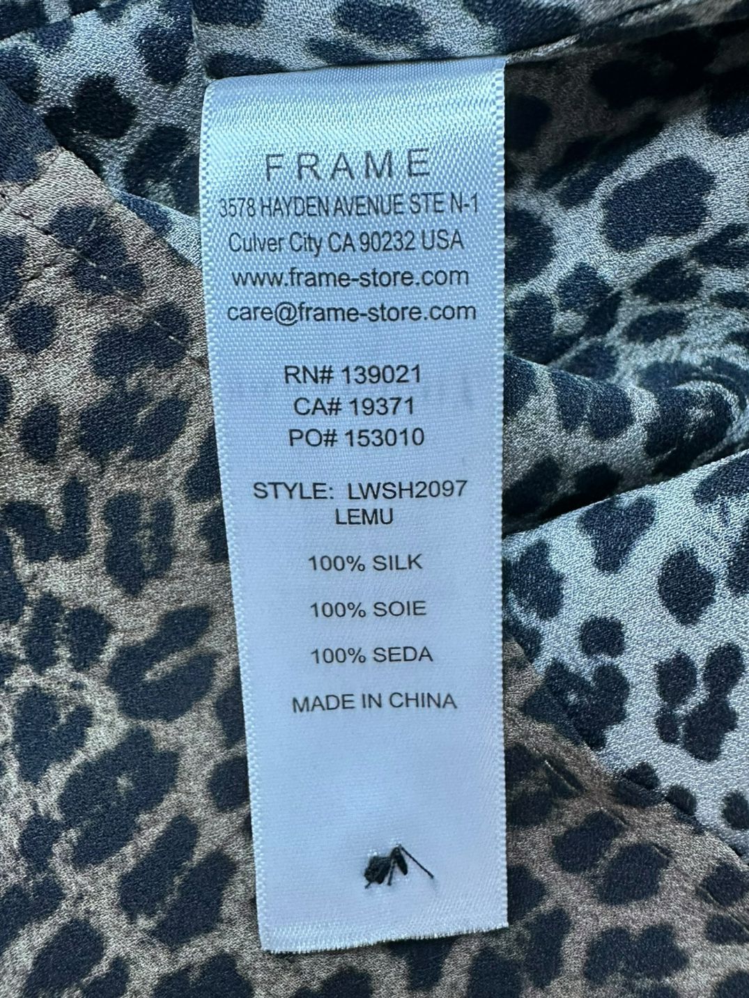 FRAME 100% Silk Leopard Print Top Size XS