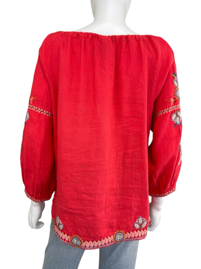 Johnny Was Red 100% Linen Embroidered Tunic Size S