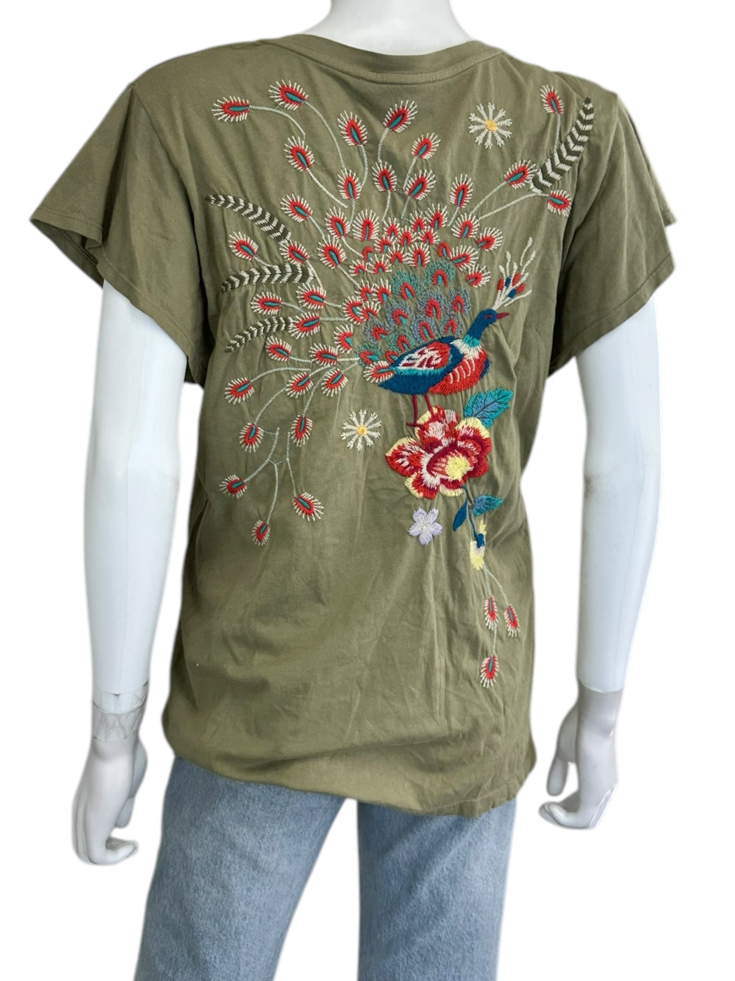 Johnny Was Green Embroidered Blouse Size L