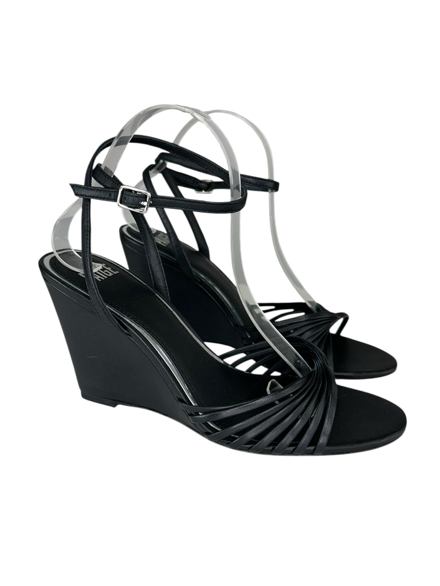 PAIGE Black Sami Ankle Strap Wedge Size 9.5