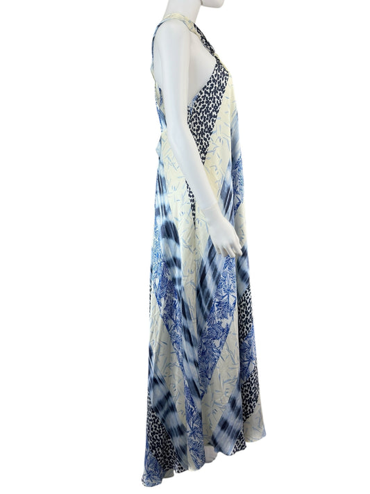 BANANA REPUBLIC NWT Blue Silk Belay Maxi Halter Dress Size M