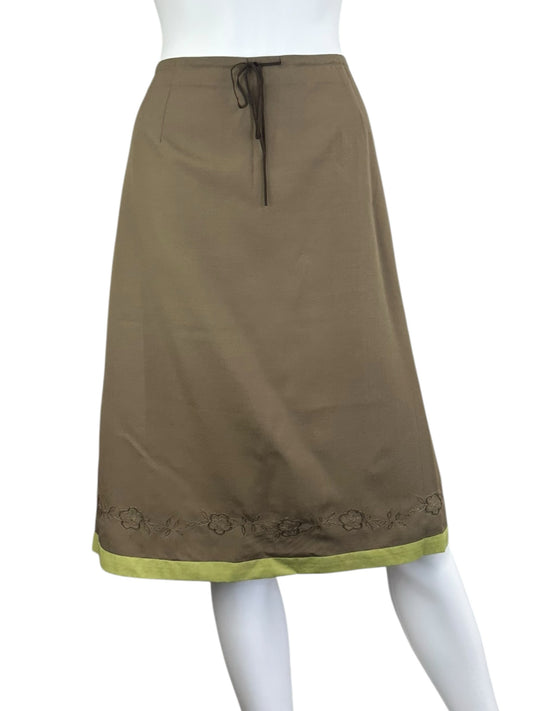 Ann Taylor NWT 100% Silk Green Midi Skirt Size 14