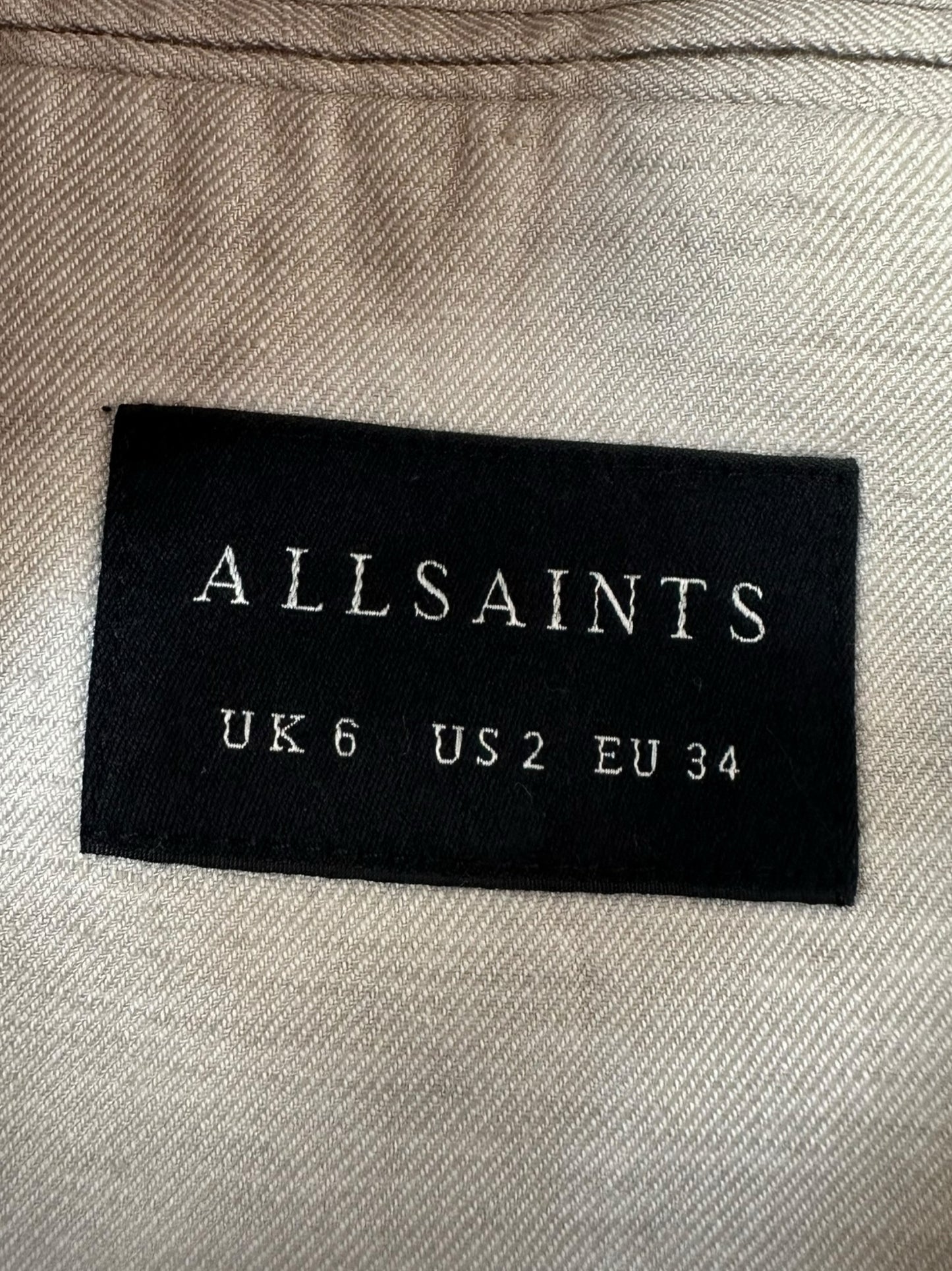 AllSaints Tan Linen Double Breasted Sammie Blazer Size 2