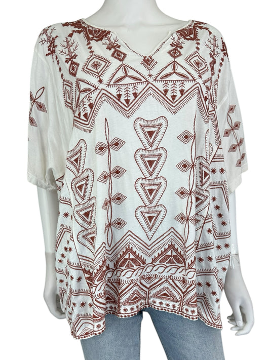 Johnny Was Los Angeles Embroidered Chevron Knit Top Size XL