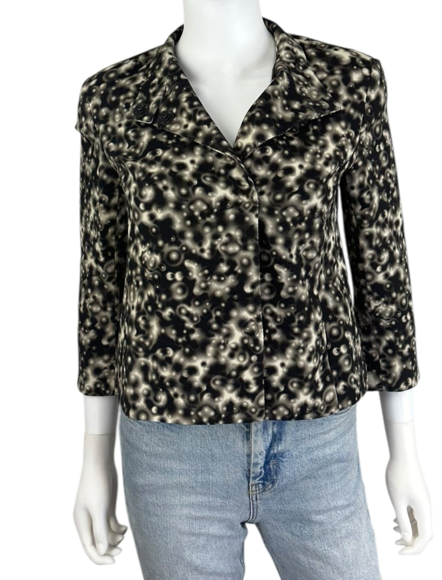 AKRIS Black Patterned Wool Jacket Size S