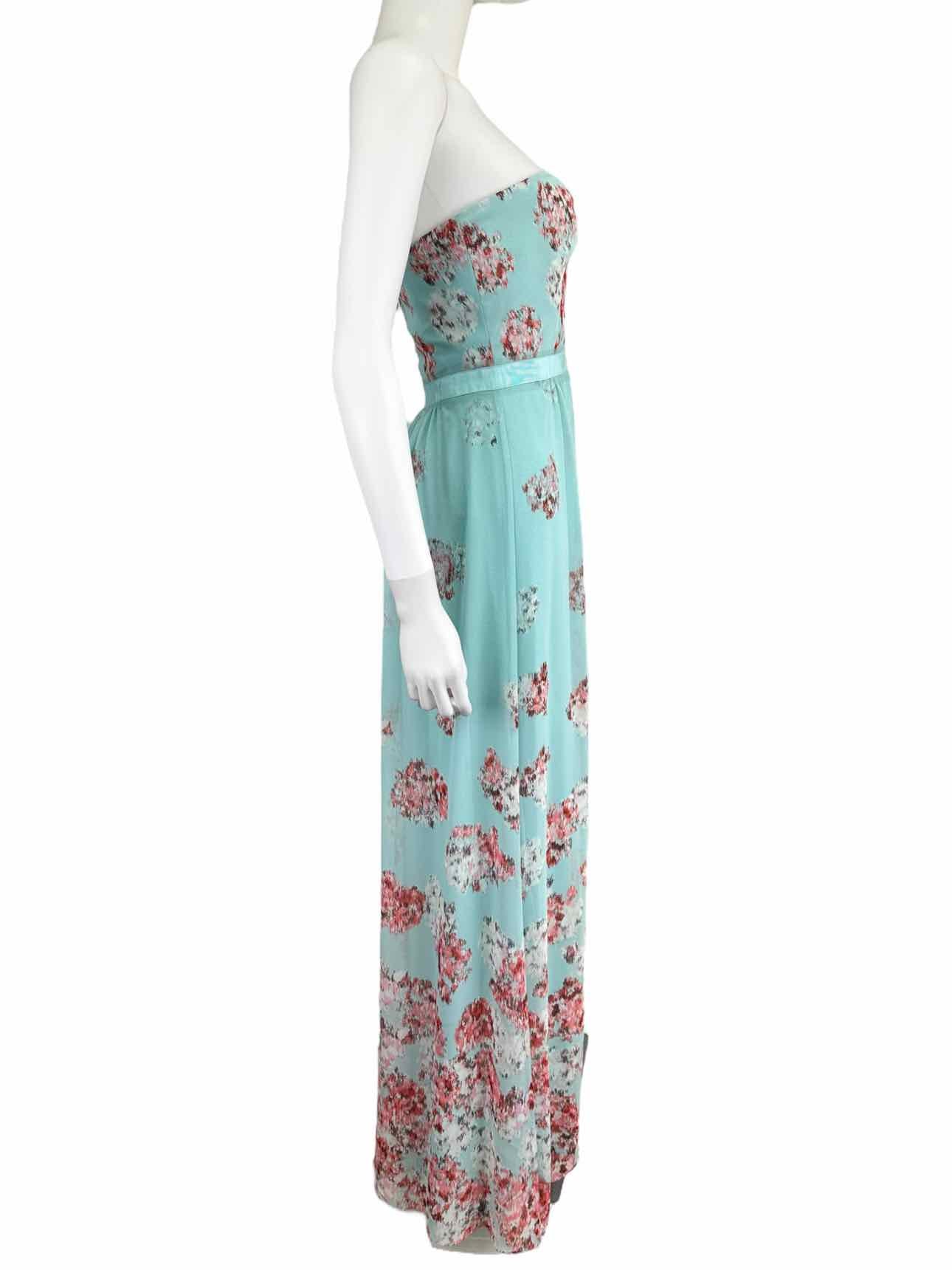 BCBGMAXAZRIA NWT Amber Aqua Floral Print Strapless Cocktail Dress Size 2