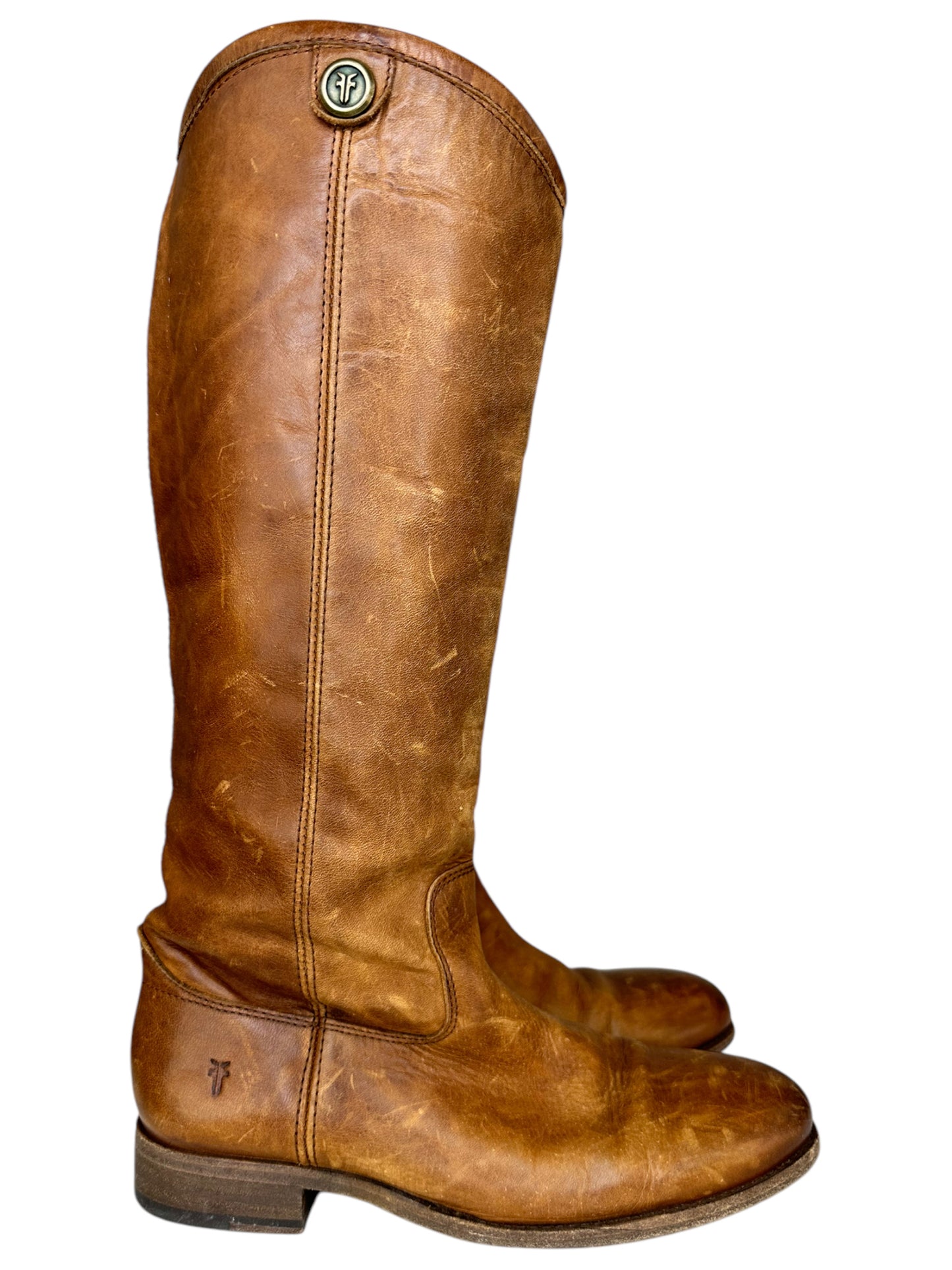 FRYE Brown Distressed Melissa Button 2 Boot Size 6