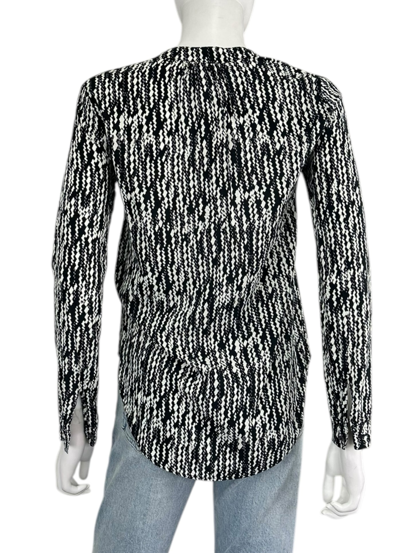 velvet Black and White Abstract Blouse Size XS