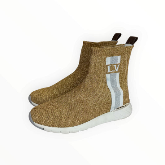 Louis Vuitton Gold Metallic Aftergame Sock Sneakers Size 37