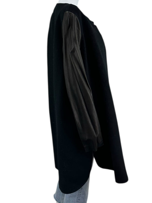 Vince Black Wool Leather Sleeve Coat Size L