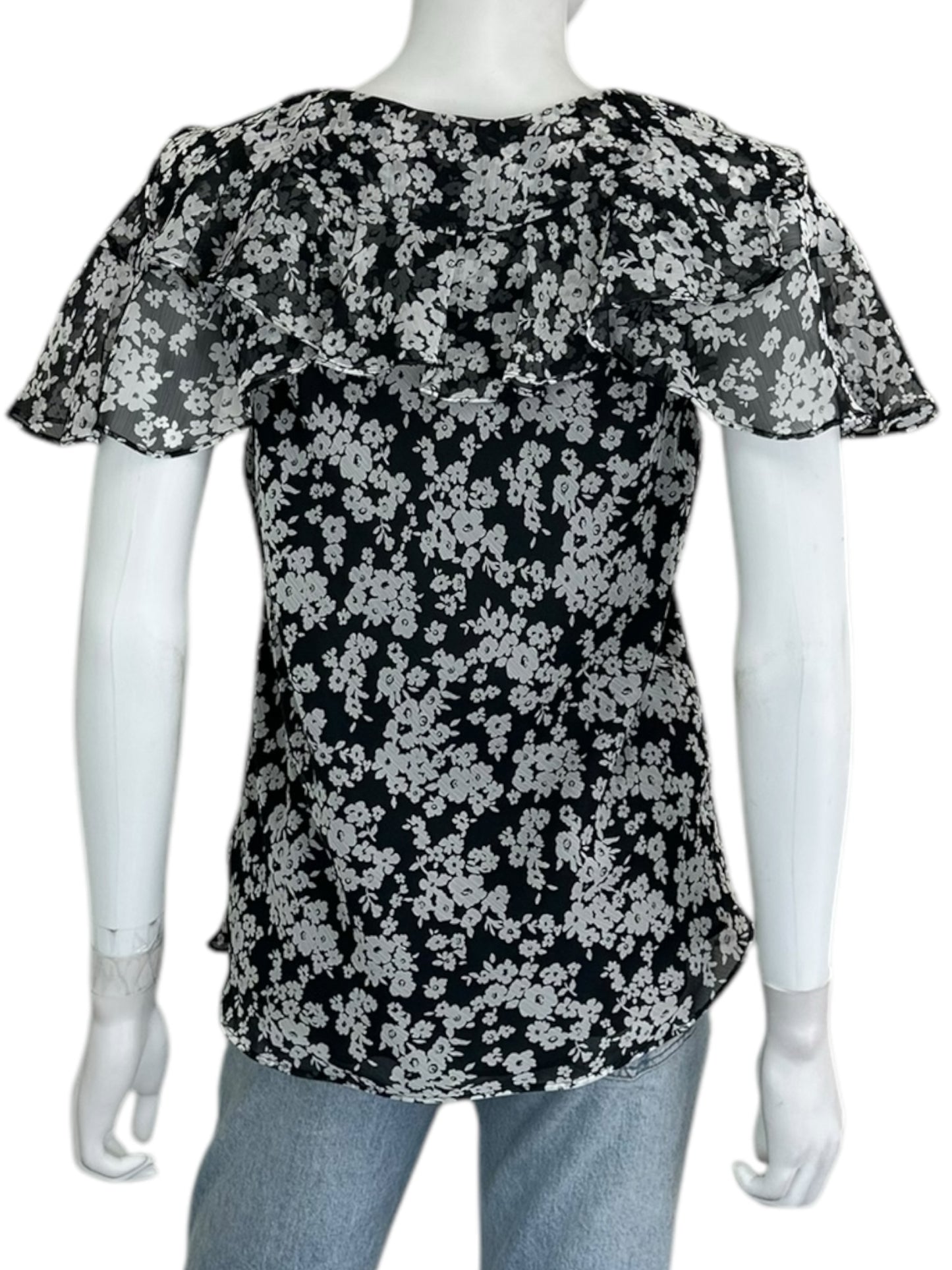Lauren Ralph Lauren Black Floral Print Blouse Size M
