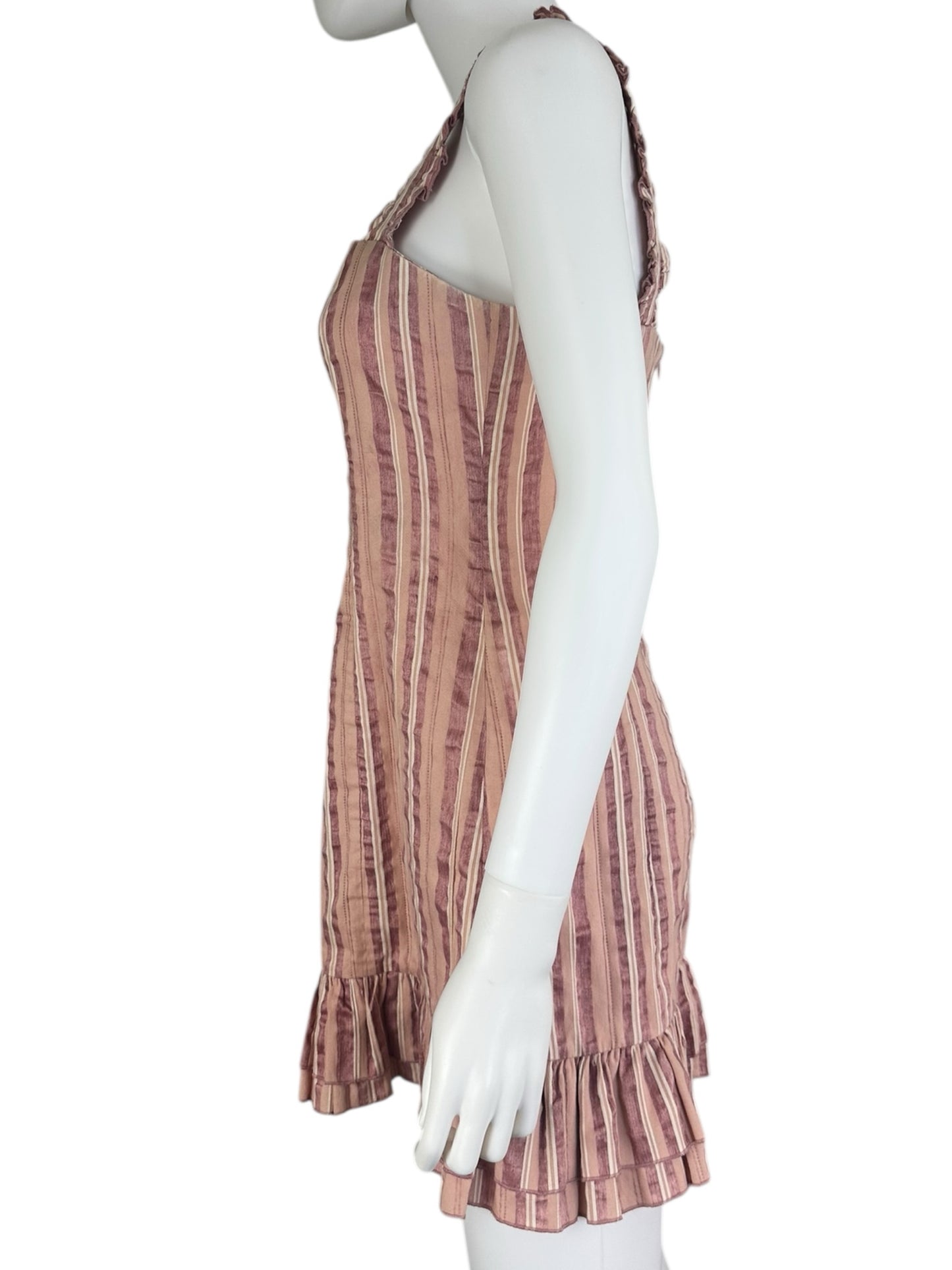ALEXIS Pink Striped Linen Blend Mini Sundress Size M