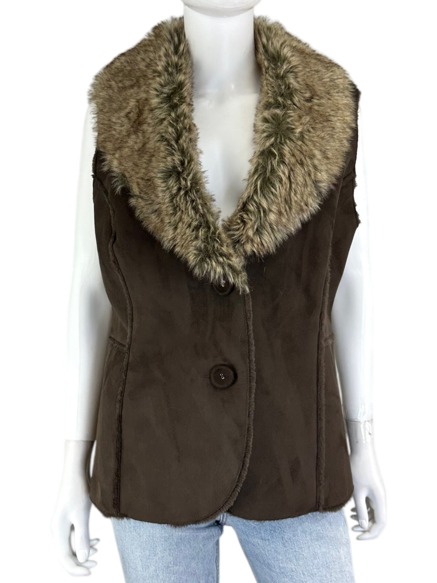TRIBAL Brown Vegan Suede Vest Size L