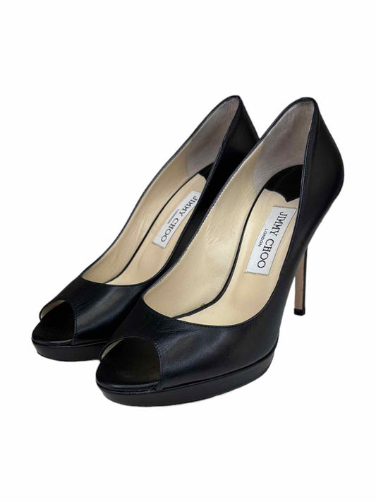 JIMMY CHOO Black Leather DAHLIA Platform Pumps Size 38