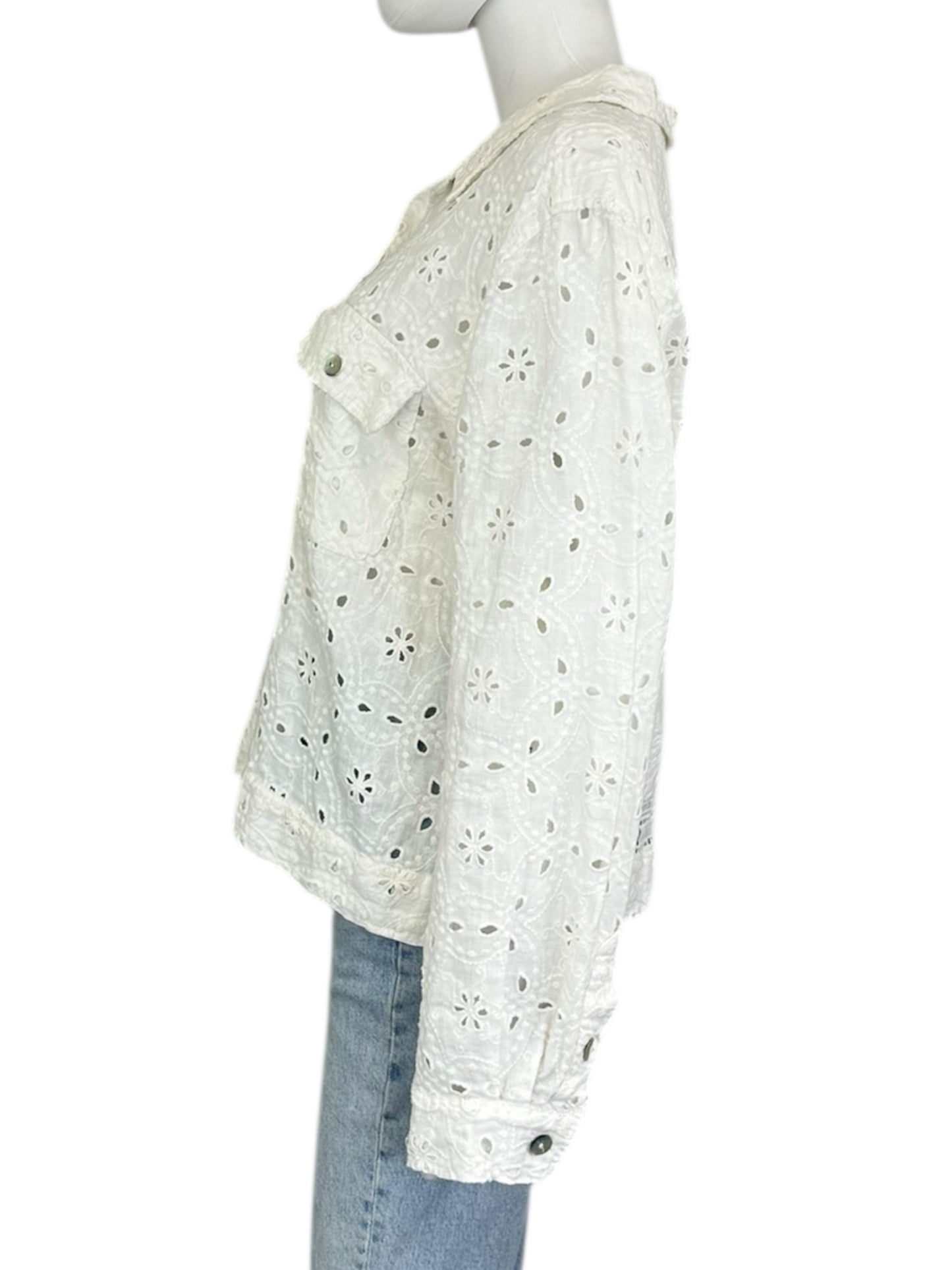 Johnny Was Jade White 100% Linen Embroidered Button-Down Size L