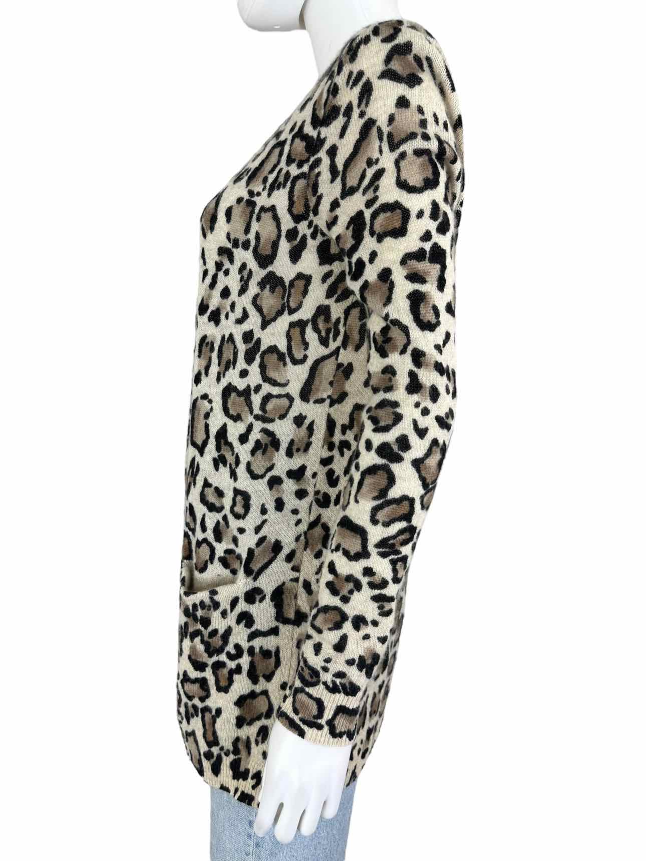 WHITE + WARREN Leopard Print Cashmere Cardigan Size S