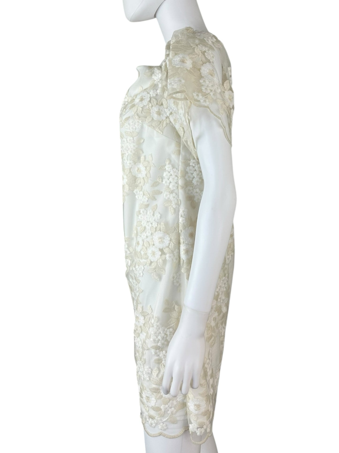 trina TRINA TURK Ivory Floral Lace Mini Cocktail Dress Size M