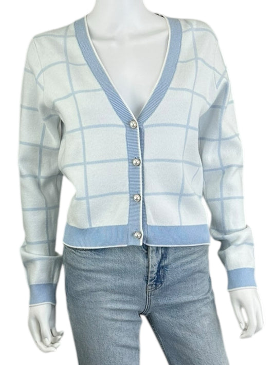 French Connection Blue Plaid Sweater Cardigan Size S
