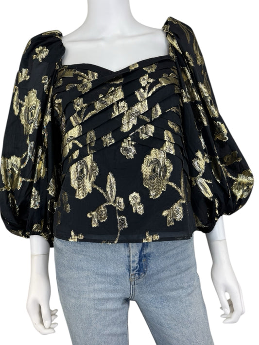 EDITION by EXPRESS NWT Black Metallic Floral Print Blouse Size S