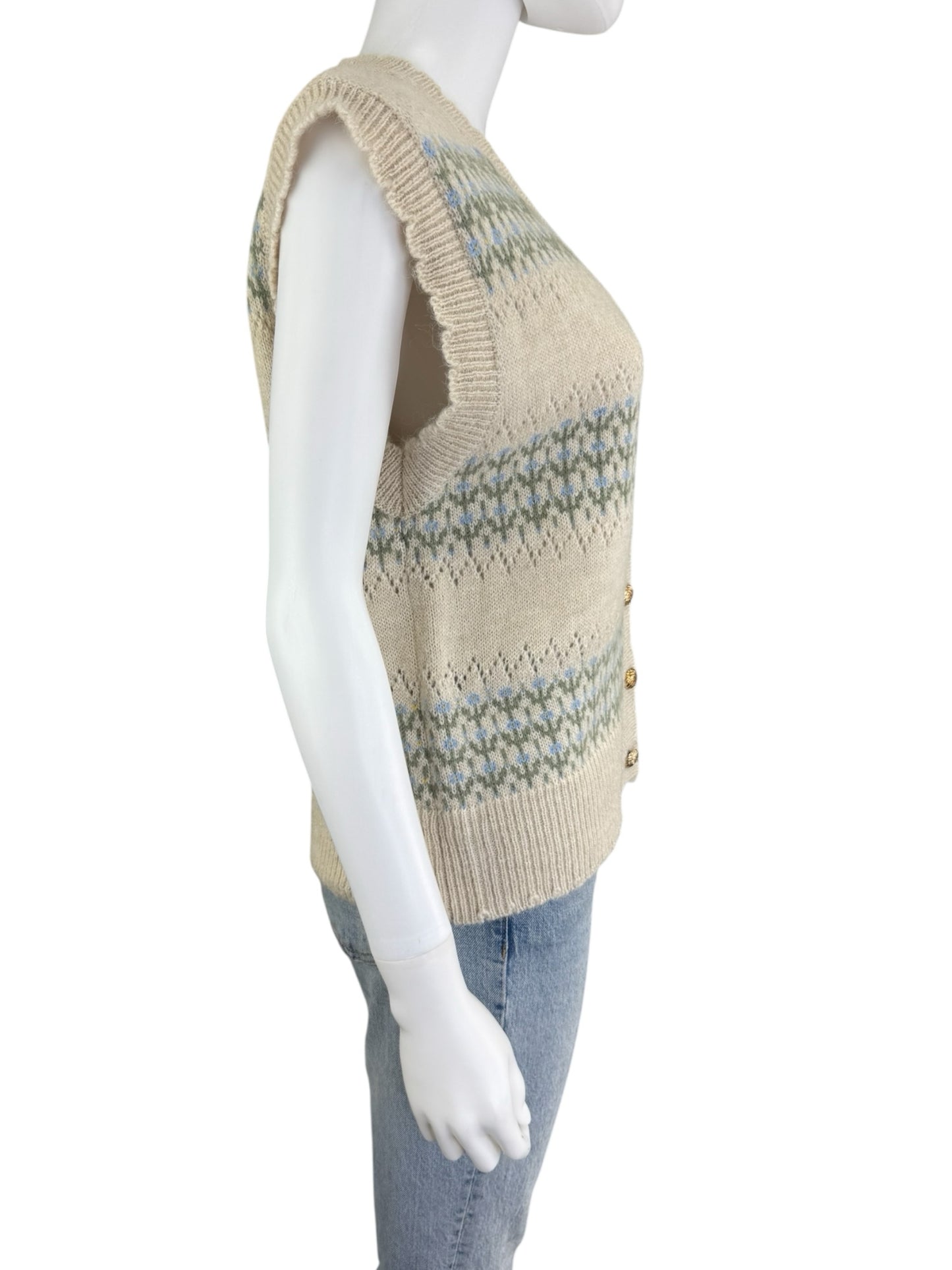 heartloom Cream Floral Pointelle Sweater Vest Size S