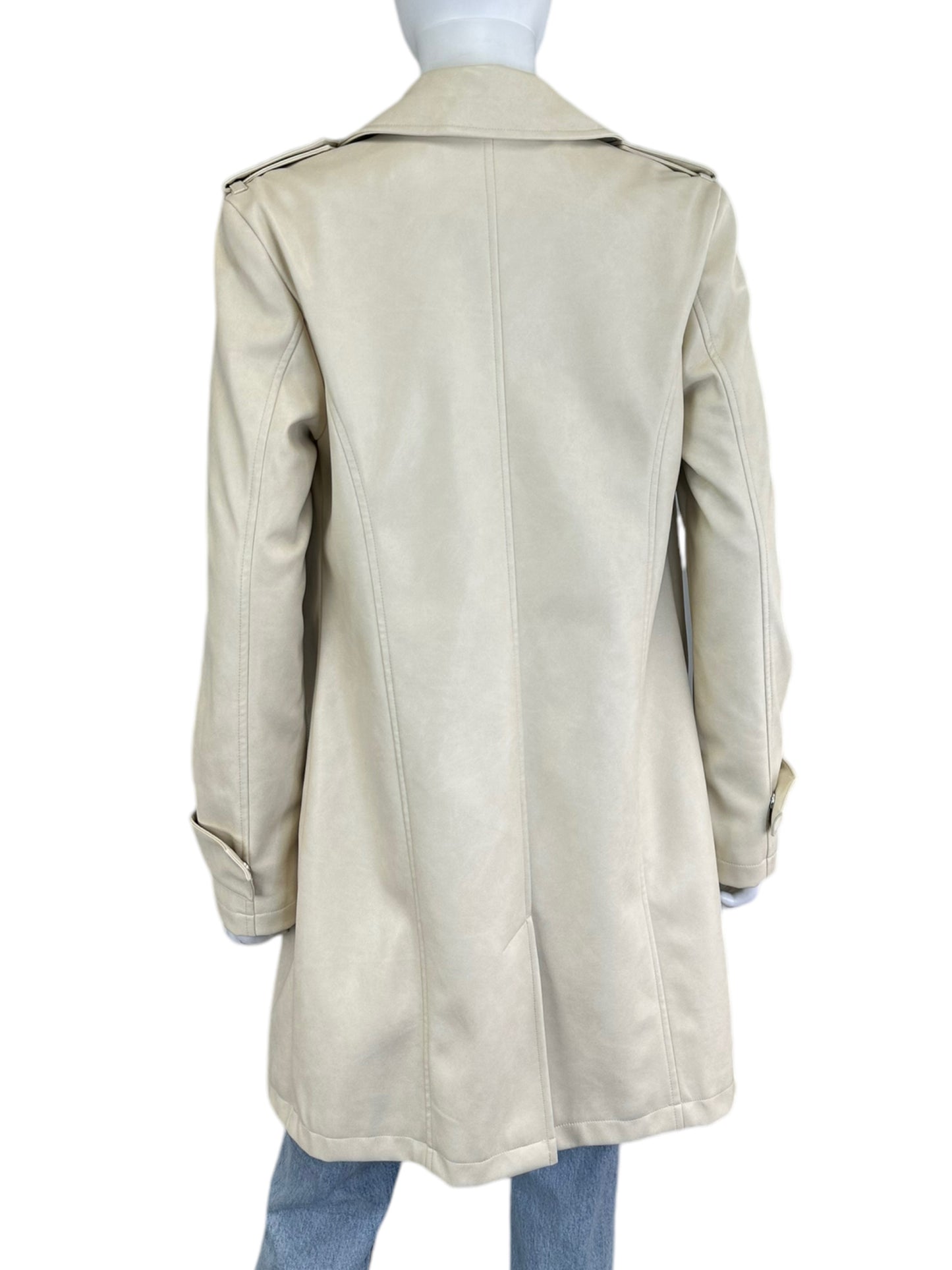 BAGATELLE Cream Vegan Leather Trench Coat Size S