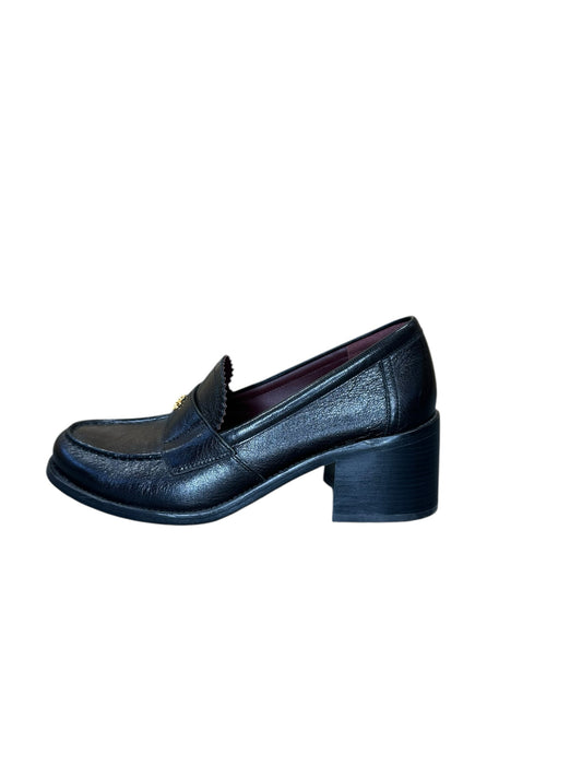 Tory Burch Black Classic Heeled Leather Loafers Size 8.5