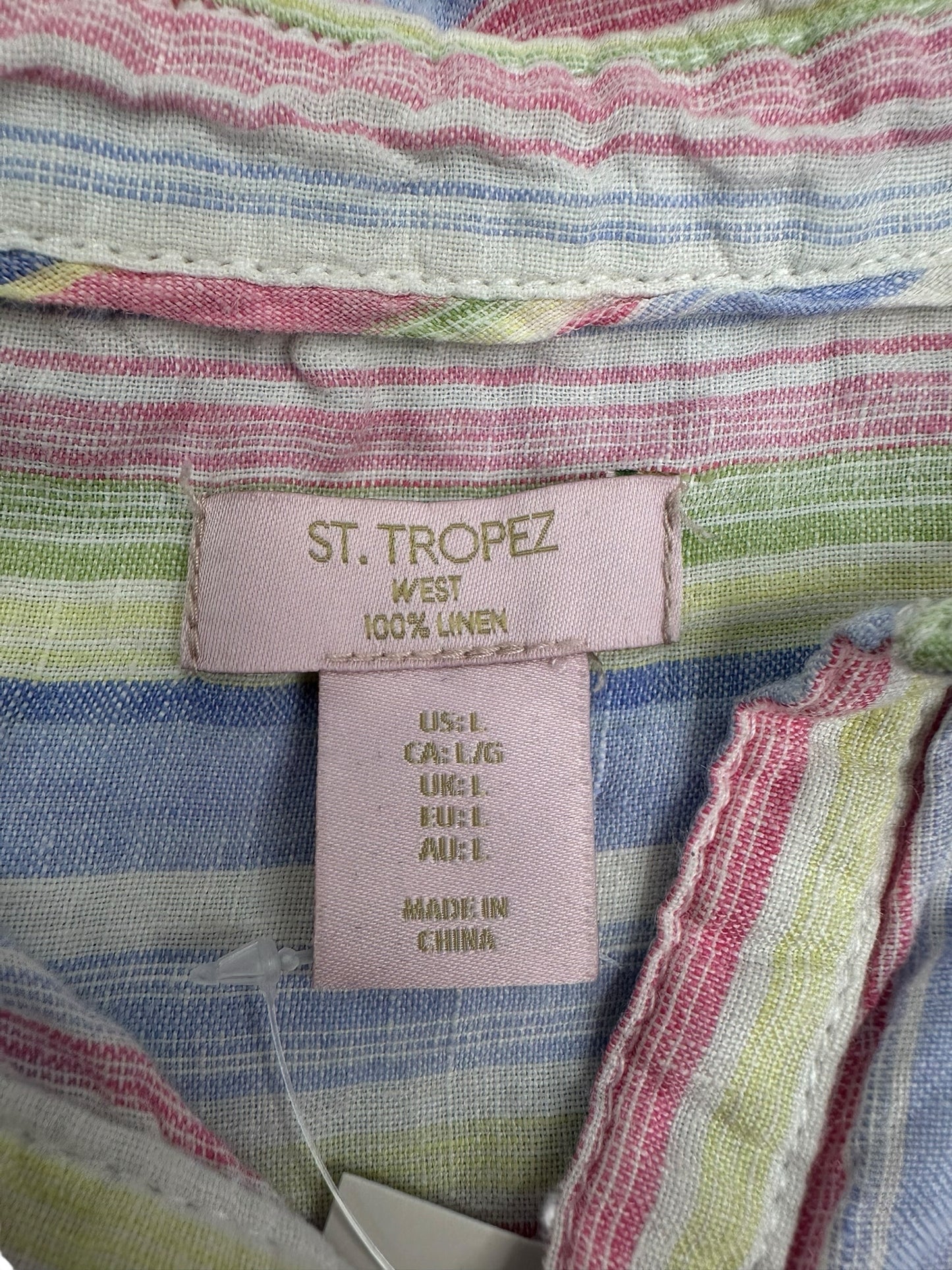St. Tropez Pastel Stripe 100% Linen Dress Size L