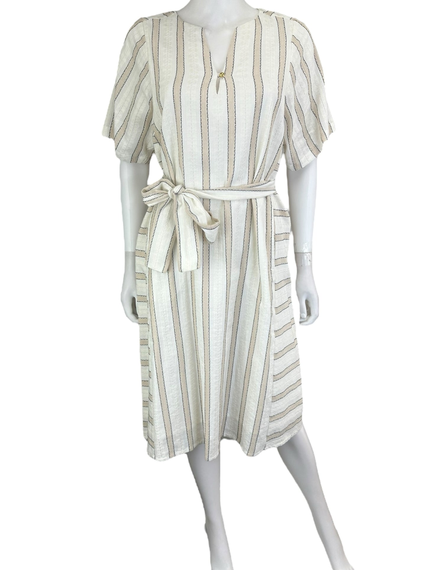 EKOYOG Beige and White Striped Maxi Dress Size 10/12
