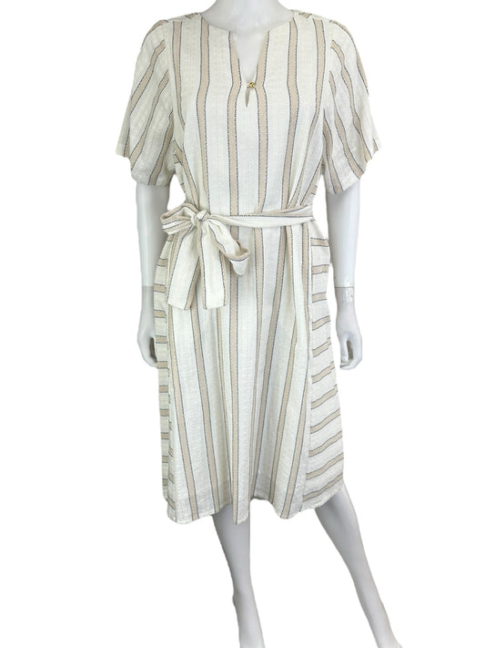 EKOYOG Beige and White Striped Midi Dress Size M