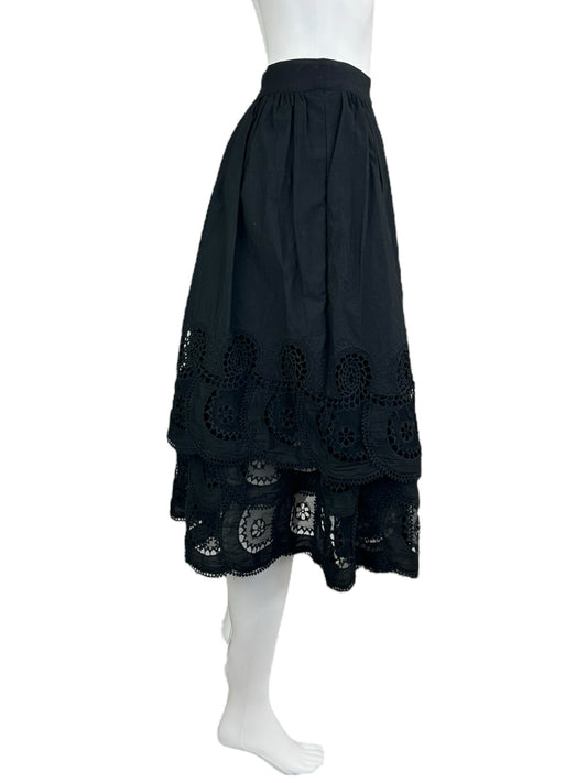 SEA New York NWT Black Eyelet DREA Tiered Midi Skirt Size 2