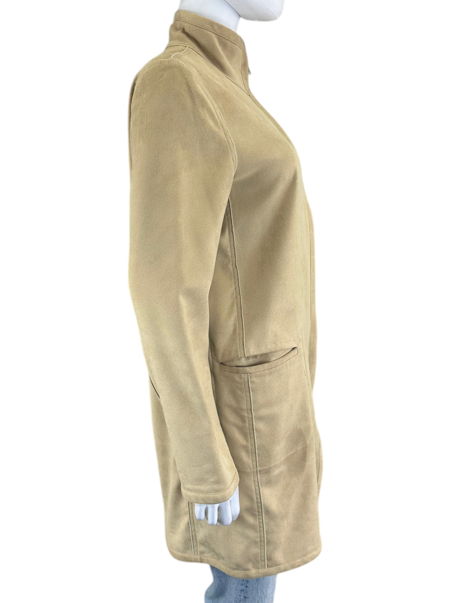 yansi fugel Tan Reversible Vegan Suede Silk Coat Size S