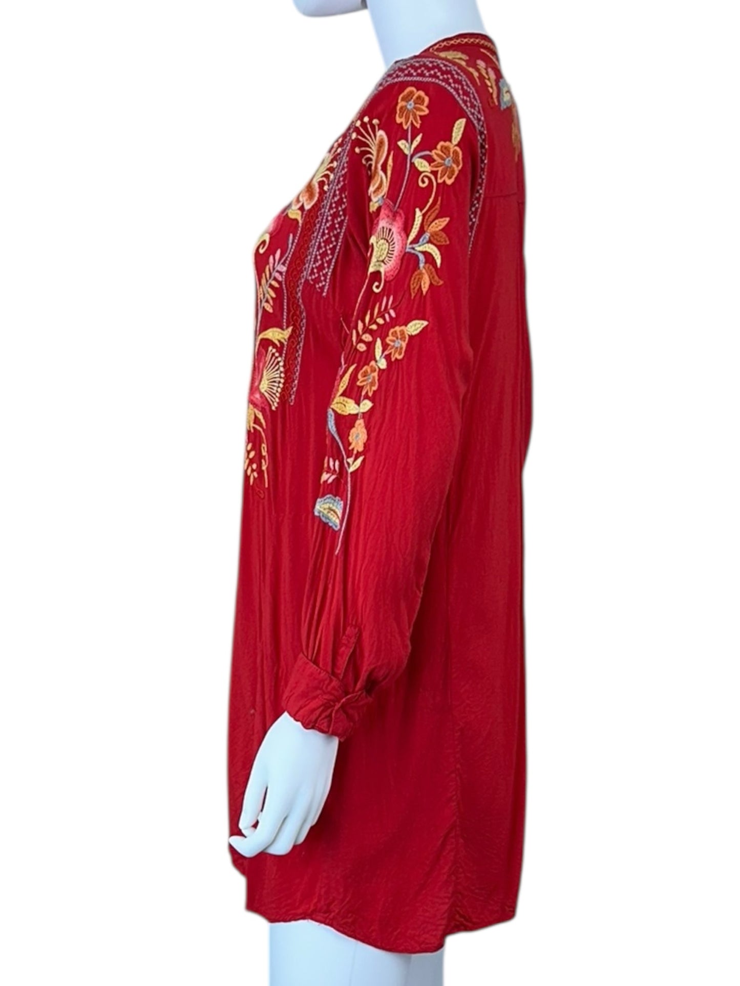 Johnny Was BIYA Red Embroidered Mini Dress Size XS