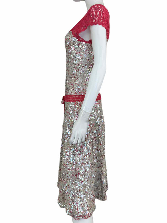 Maxazria Pink Crochet Sequin Midi Dress Size S