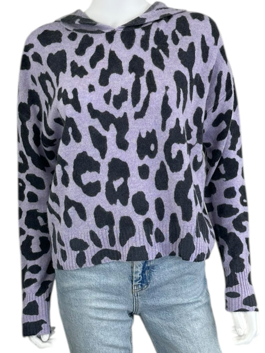 SKULL CASHMERE 100% Purple Leopard Print Story Size S