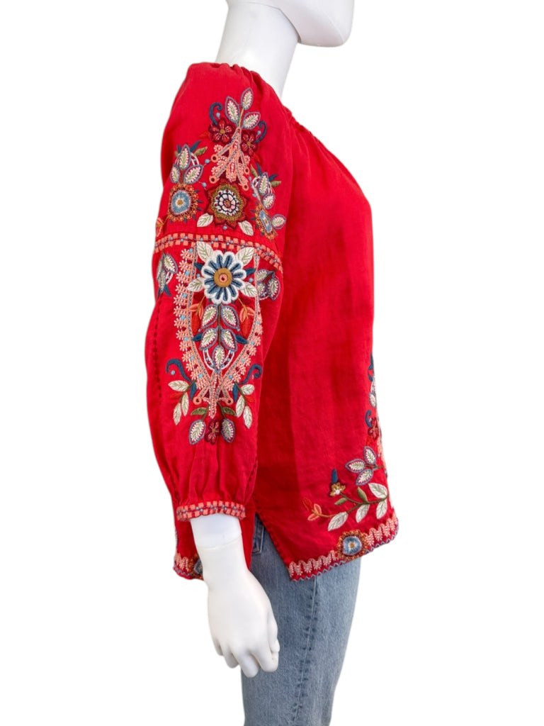 Johnny Was Red 100% Linen Embroidered Tunic Size S