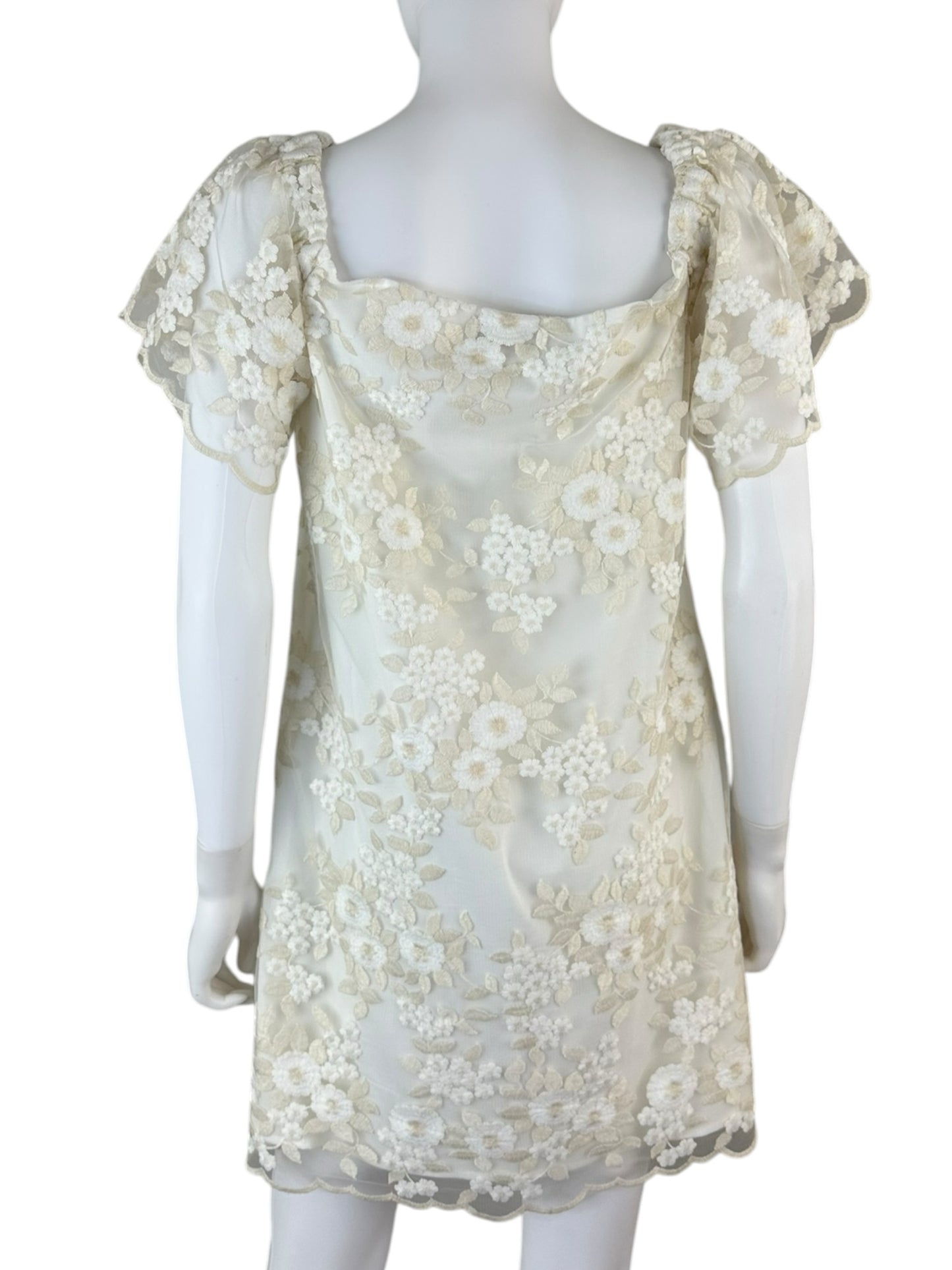 trina TRINA TURK Ivory Floral Lace Mini Cocktail Dress Size M