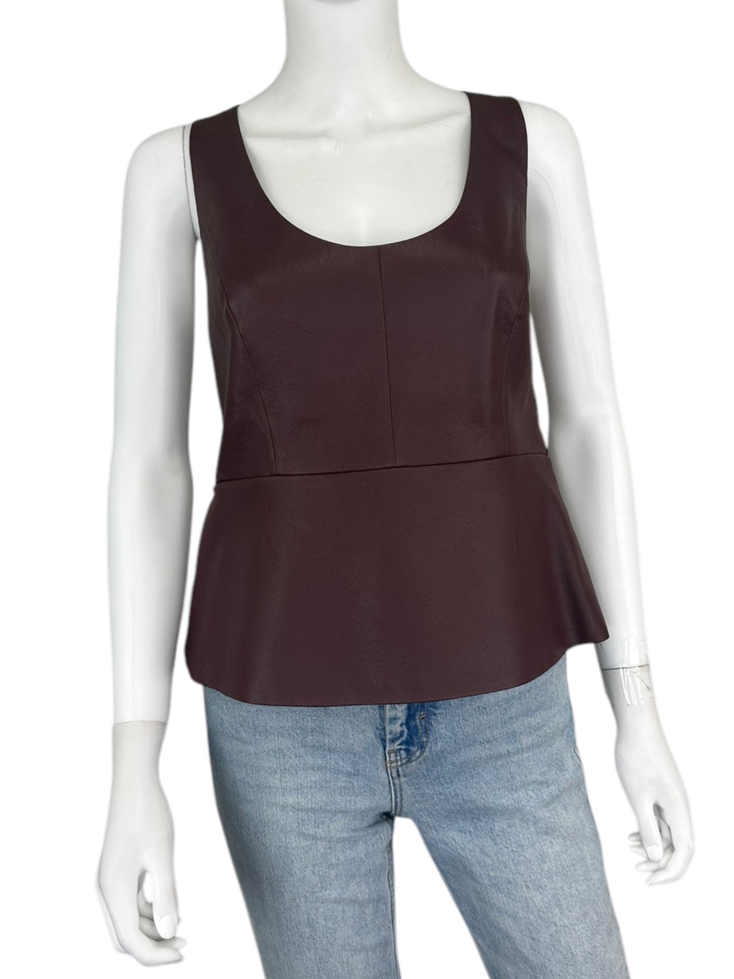 BCBGMAXAZRIA Burgundy Vegan Leather Blouse Size L