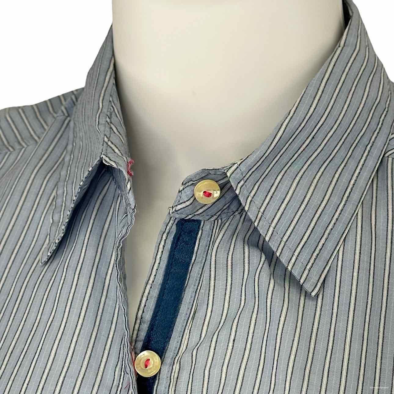 Johnny Was Blue Striped Button-Down Shirt Size XS