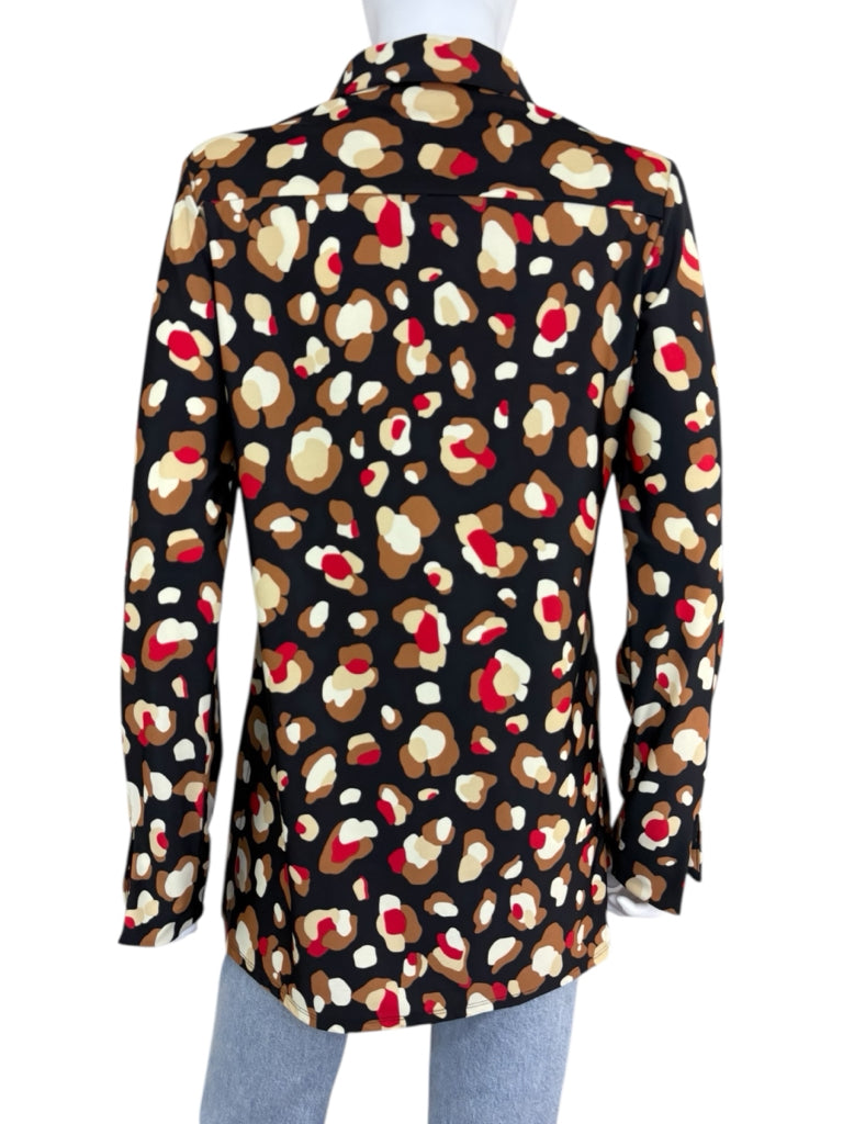 JUDE CONNALLY Black Retro Leopard Print Top Size M