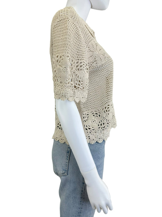 the great. Cream Crochet Knit Sweater Size O/S