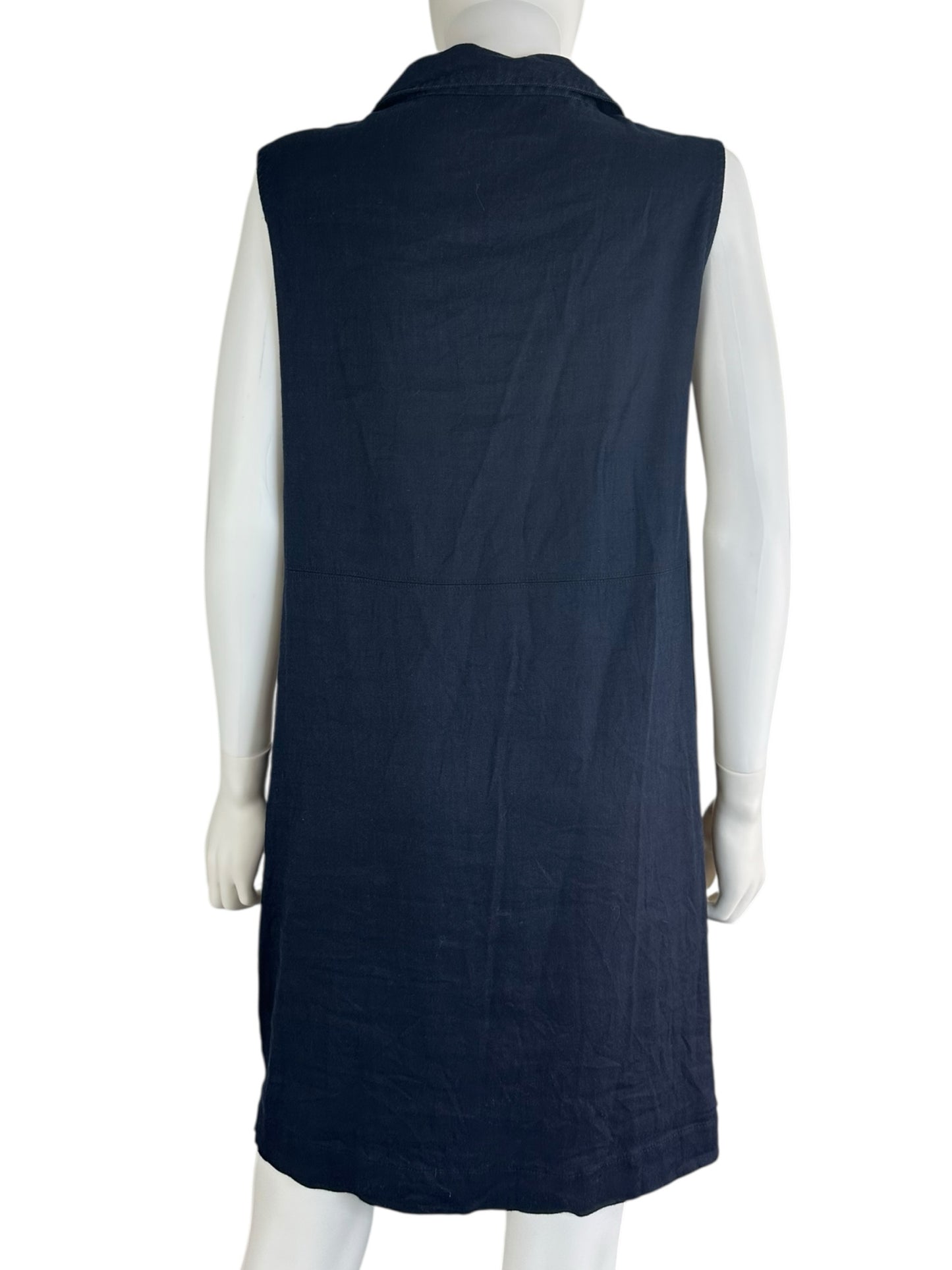TAHARI Navy Linen Blend Shift Dress Size 14