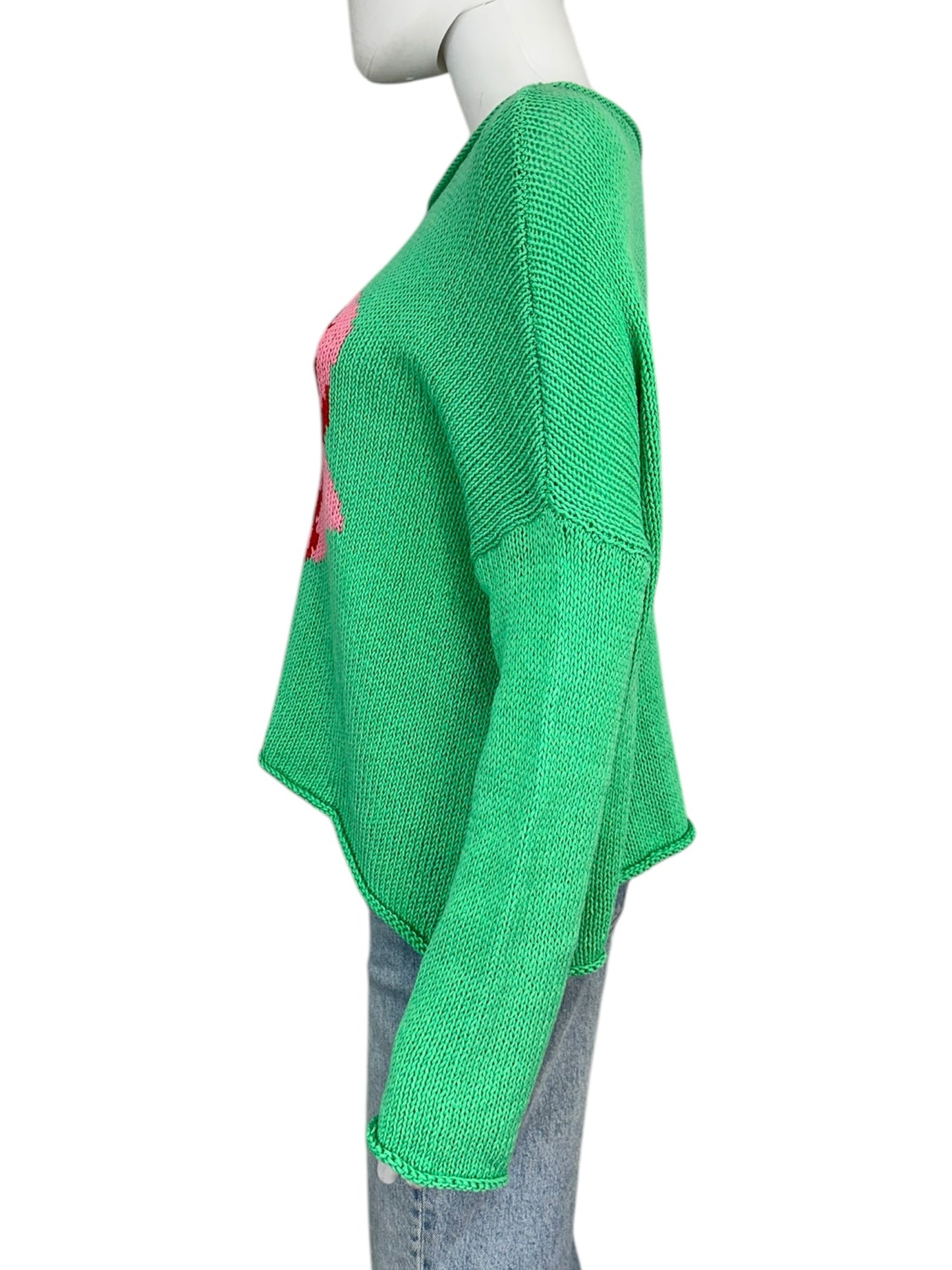 Wooden Ships NWT Green Rose Sweater Size S/M
