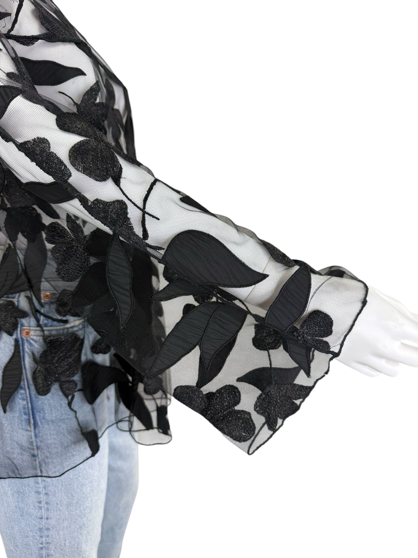 GIORGIO ARMANI Black Sheer Floral Blouse Size 40