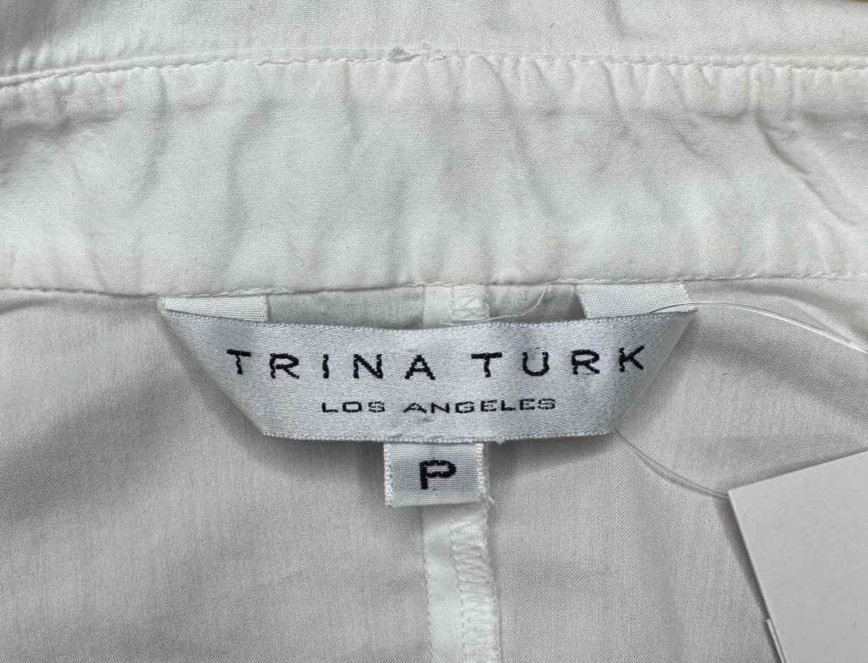 TRINA TURK White Ruffle Trim Top Size S